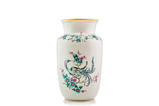 Vase mit Paratisvogel, weiser Hintergrund