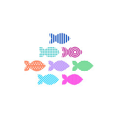 Set of stylized fishes. Abstract geometric fish icon