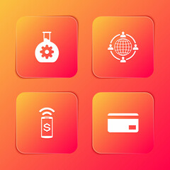 Set Bioengineering, Outsourcing concept, Contactless payment and Credit card icon. Vector