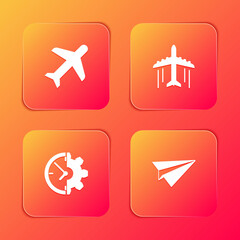 Set Plane, , Clock and gear and Paper plane icon. Vector