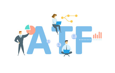 ATF, As Trustee For. Concept with keyword, people and icons. Flat vector illustration. Isolated on white. - obrazy, fototapety, plakaty