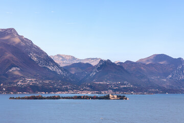 View of Lake Garda and Island (Isola Borghese Cavazza)