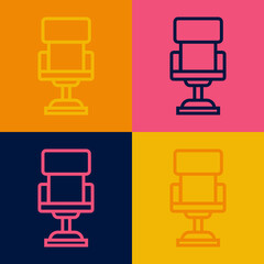 Pop art line Office chair icon isolated on color background. Vector