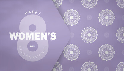 8 March purple color flyer template with vintage white ornament