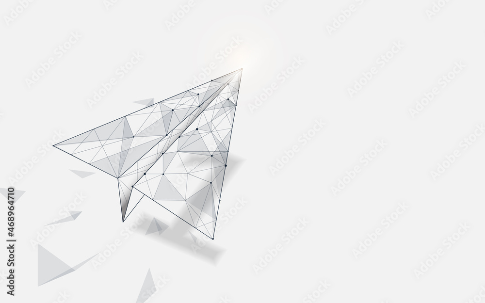 Leinwandbilder paper airplanes flying from lines, triangles and particle style design. illustration vector