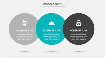 Set Covered with tray of food, Rolling pin on dough and Scales. Business infographic template. Vector