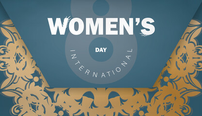 Blue international women's day flyer with winter gold ornament