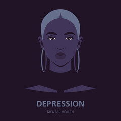 Portrait of a sad Latin American woman. Depression and melancholy. Avatar. Mental health. Vector flat illustration