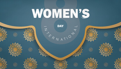 Brochure March 8 Blue with abstract gold pattern