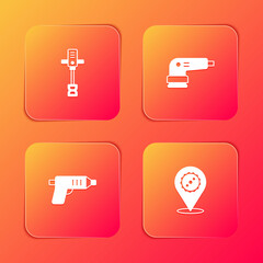 Set Electrical hand concrete mixer, sander, cordless screwdriver and Circular saw blade icon. Vector