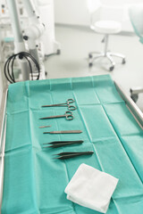 Surgical stainless steel tools in operating room