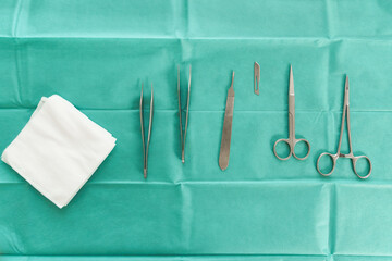 Surgical stainless steel tools in operating room