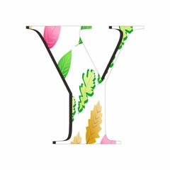 Illustration of alphabet letter Y with leaf pattern isolated on white background. Suitable for all businesses.