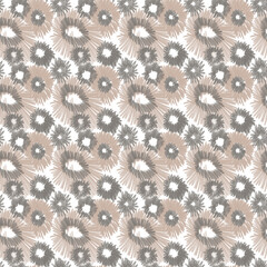 Seamless beige pattern of abstract colors, circles, strokes, lines on a white background. Hand-drawn retro ornament. Design of background, template, wrapping paper, wallpaper, fabric, textile, cover.