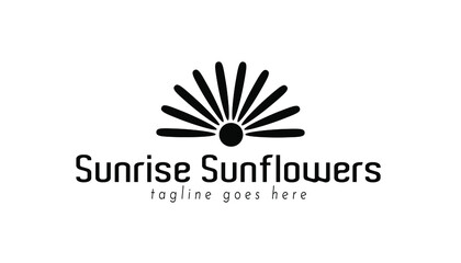 Sunrise and sunset logo inspiration concept template. Sunflowers logo identity concept design. Sun vector element for logo design. Black and white sun branding for business. Silhouette summer sunrise.