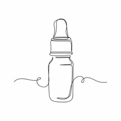 Vector continuous one single line drawing icon of glass bottle of cosmetics in silhouette sketch on a white background. Linear stylized.