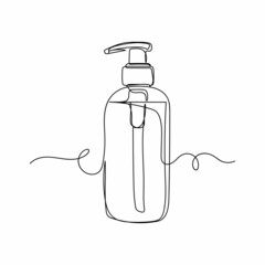 Obraz premium Vector continuous one single line drawing icon of dispenser of liquid soap in silhouette sketch on a white background. Linear stylized.
