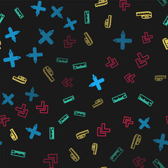 Set line Crossed pencil, Ruler, Tape measure and Arrow on seamless pattern. Vector