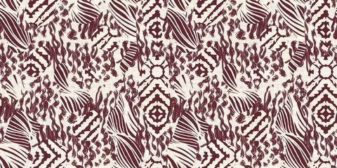 Seamless two tone hand drawn brushed effect pattern border swatch. High quality illustration. Collage of minimal drawings arranged in a seamless pattern with fabric texture overlay. Rough scribble.