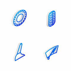 Set Isometric line Car tire, , handbrake and Windscreen wiper icon. Vector