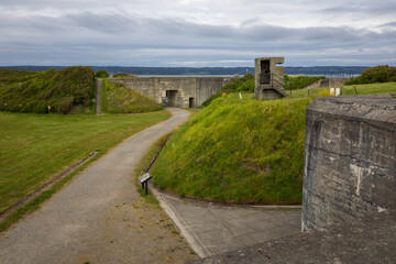 Fototapeta na wymiar Whidbey Island, Washington, USA - May 23 2021: Fortress at Fort Casey State Park in Washington during summer.