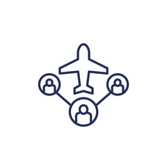 airplane and passengers, flight capacity line icon