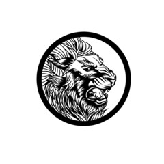 Black and white lion king vector logo.