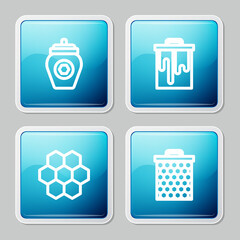 Set line Jar of honey, Honeycomb, and icon. Vector