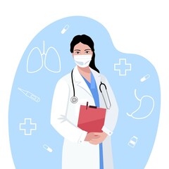 Vector illustration of a physician, doctor, therapist with stethoscope