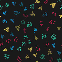 Set line Cigar, Hola, Mexican sombrero and Tequila glass with lemon on seamless pattern. Vector © vector_v