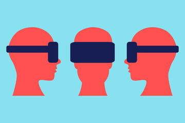 Vitual reality meeting. Group of people wearing virtual goggles and communicating. Metaverse event concept illustration..