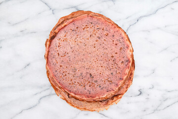 Close-up of pink beetroot pancakes