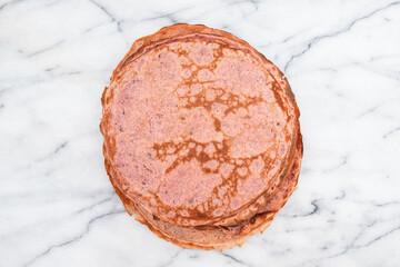 Close-up of pink beetroot pancakes