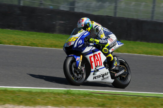 Mugello - Italy, June 5 2010: Italian Yamaha rider Valentino Rossi on practice session at 2010 MotoGP GP of Italy