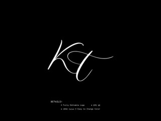 Signature KT Logo, Creative KT k t letter logo icon design on black background