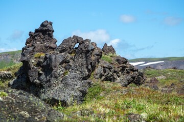 Lava field south to the Vilyuchinsky stratovolcano (Vilyuchik) in the southern part of the Kamchatka Peninsula, Russia