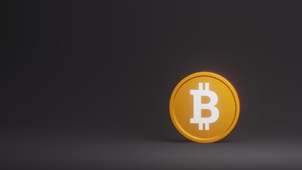 Bitcoin Crypto coin symbol with golden color in the black background. 3D illustration with copy space