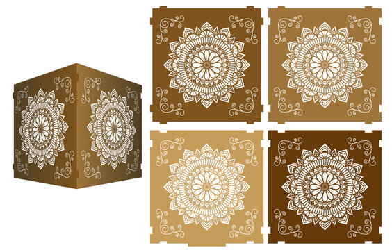  Mandala Pattened Box. Ethnic Decorative Elements. Laser Cut Box  Template. Jewelry Box Digital Template Vector Laser Files. Laser Pattern Vector Files For Laser Cut. 