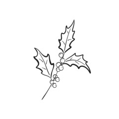 Naklejka premium winter branch with berries. hand drawn floral element for christmas greeting card and invitation design