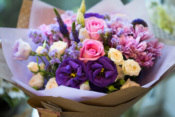 Beautiful colorful flowers in flower shop