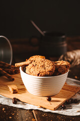 Chocolate cookies on dark background 