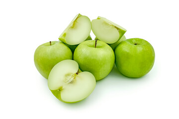 Fresh green apples cut isolated on white background