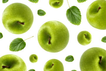 fresh green apple flying on a white background