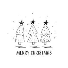 Hand drawn card with christmas tree. Scandinavian style. Holiday card, hand drawn background.