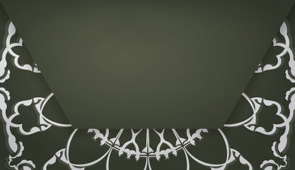 Dark green banner template with luxurious white pattern and space for your logo or text