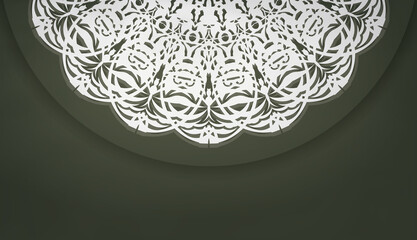 Dark green banner template with mandala white ornament and place for text