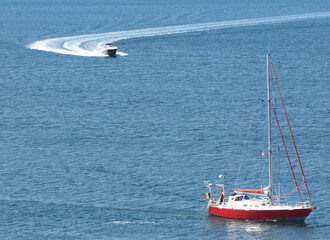 Fototapeta premium German yacht entering Victoria harbor