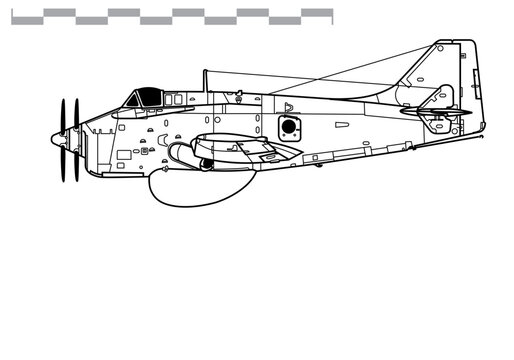Fairey Gannet AEW.3. Vector drawing of airborne early warning aircraft. Side view. Image for illustration and infographics.