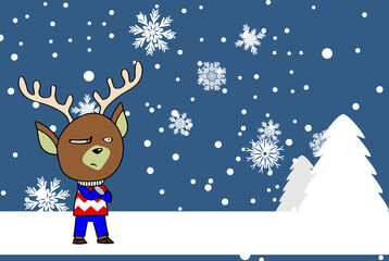 funny reindeer character cartoon christmas background illustration in vector format