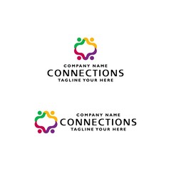 Fototapeta na wymiar People Connecting Logo. Communication, Family, Social Care, Children, Sports, symbolic sign. Design Vector Icon Illustration.